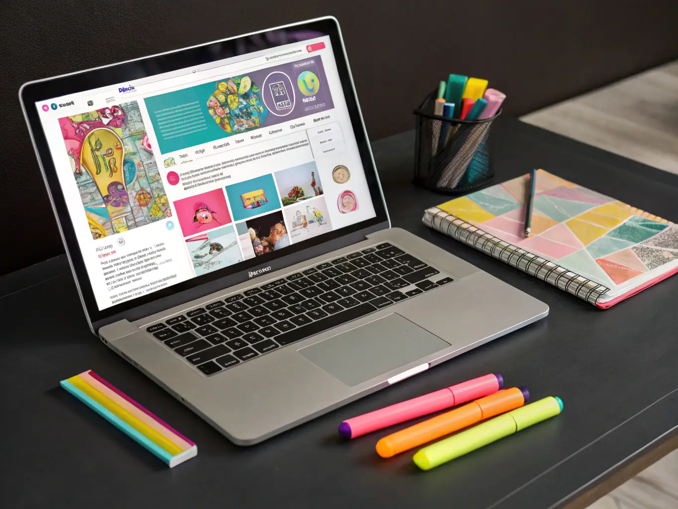 A creative content creation image featuring diverse media formats like blog posts, videos, and infographics, representing engaging content strategies.